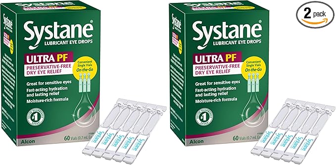 Systane Ultra Preservative Free Lubricant Eye Drops, 60 Count, Fast-Acting Dry Eye Relief from Irritation & Dryness, Hydrating Eye Drops for Extended Protection, Single-Use Vials (Pack of 2)