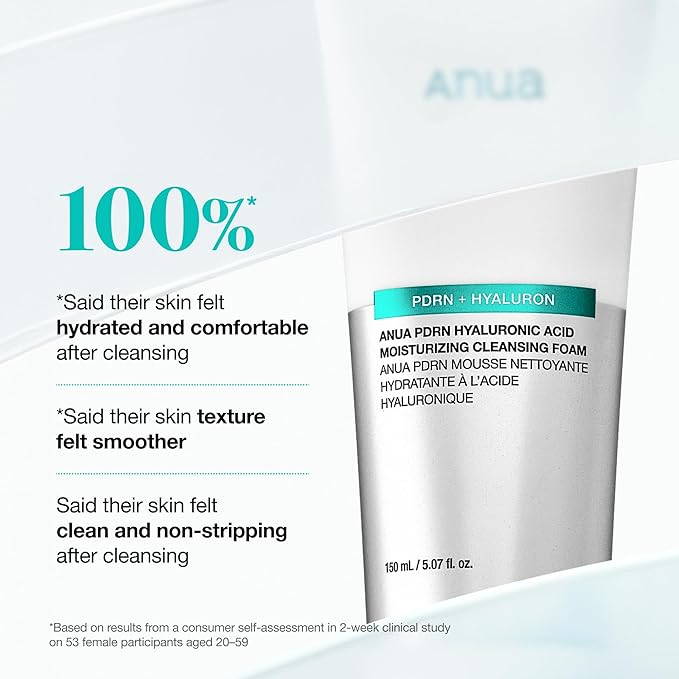 ANUA PDRN Hyaluronic Acid Moisturizing Cleansing Foam, Daily Gentle Face Wash for Dry Skin, Hydrating Facial Cleanser with PDRN, Barrier Repair & Glass Skin, Korean Skincare, 5.07 fl oz.