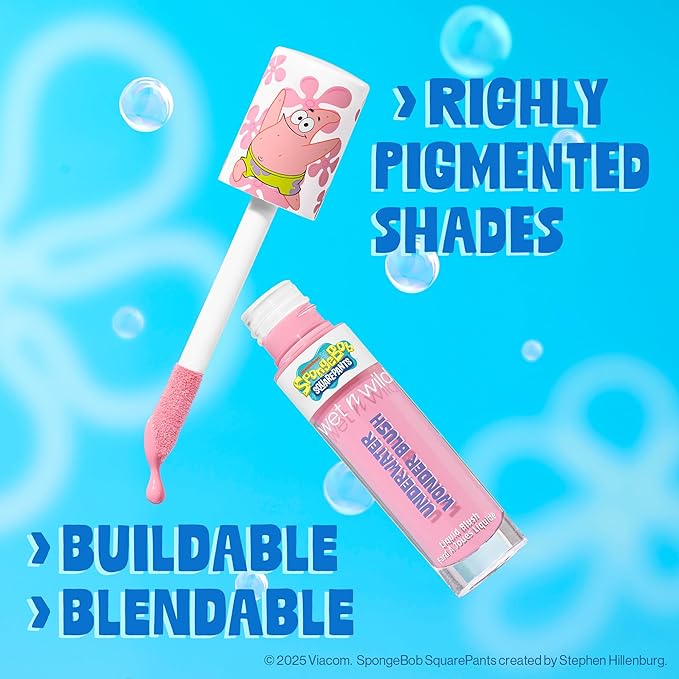 wet n wild SpongeBob Underwater Wonder Liquid Blush, Buildable Shimmery Gel Formula with Seamless Blend & Matte Finish – Rock Star