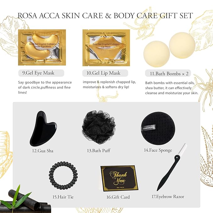 23 Pcs Mother's Day Gift for Mom, Charcoal Skin Care Set for Women & Men, Bath and Body Gifts Basket Kit, Home Spa Gift Set, Self-Care Set, Birthday Gifts, Bath Bombs, Christmas, Anniversary,Wife, Dad