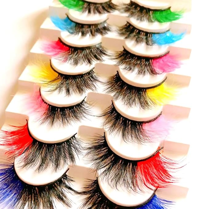 Sunniess Ombre Colored Lashes Silk Protein Fluffy Wispy Volume Fake Lashes for Halloweens Cosplay Party Stage Lashes with Color Make up Faux Mink False Eyelashes