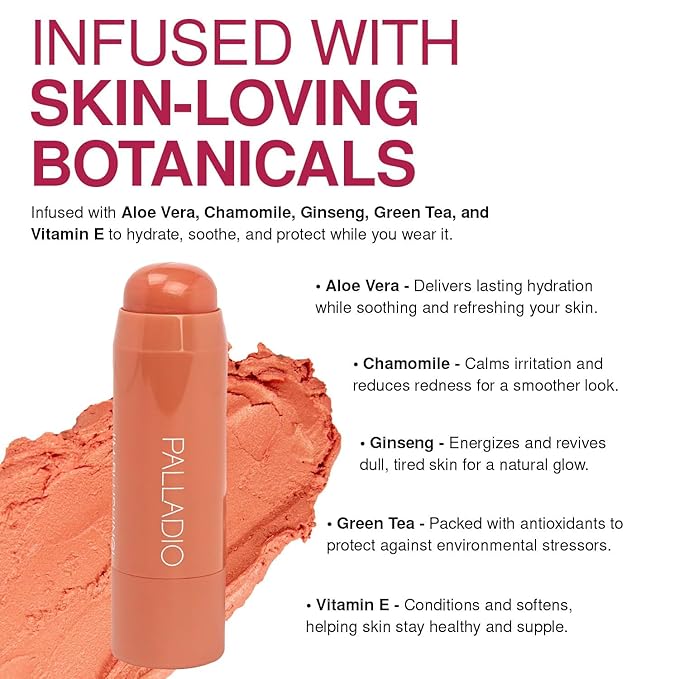Palladio I'm Blushing 2-in-1 Cheek and Lip Tint, Buildable Lightweight Cream Blush, Sheer Multi Stick Hydrating formula, All day wear, Easy Application, (Peach)