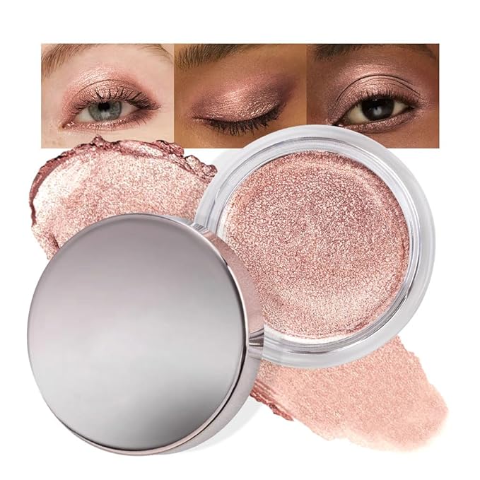 FeiCuiYun Glitter Shimmer Metallic Cream Eyeshadow Palette Makeup, Rose Gold Natural Single Mini Instant Holographic Eyeshadow For Women, Sombras Crema Para Ojos, Talc, Paraben & Cruelty Free