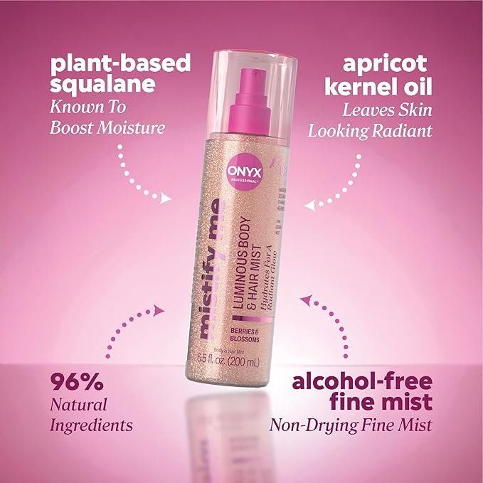 Onyx Professional Hydrating Body and Hair Mist, Berries and Blossoms, 6.5 fl oz, 2pk - Shimmer Hair and Body Mist Creates a Radiant Glow with Lightweight Moisture