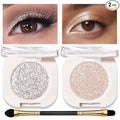 Shimmer Glitter Eyeshadow Palette 2 PCS, Pear White Silver Eye Shadow Palettes Sparkle Neutral Eyeshadow for Women, Smooth Powder Lightweight Blendable Compact Daily Eyes Makeup, Set B