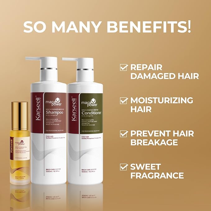 Karseell Collagen Hair Treatment Hair Care Set, Hair Oil Shampoo and Conditioner for Dry Damaged Hair All Hair Types 2 x 16.9fl.oz + 1.69fl.oz