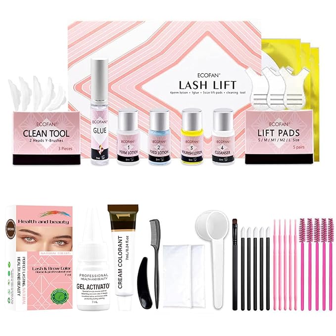 Lash Lift and Color Kit, At-Home DIY Lash Perm with Long Lasting Curl & Natural Look, Upgraded Glue, Temporary Brown Lash & Brow Color, Complete Salon Grade Tools for Beginners and Professionals