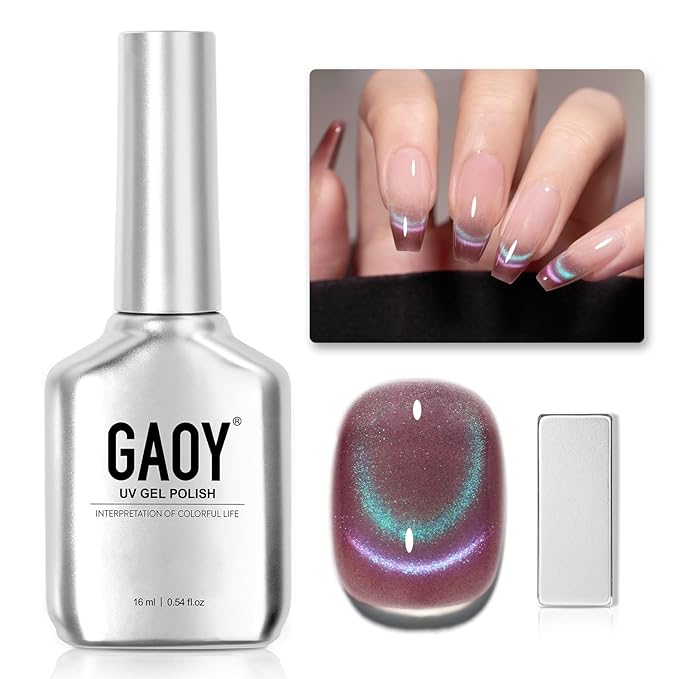 GAOY Cat Eye Gel Nail Polish, 16ml Glitter Holographic Nail Polish with Magnet, Reflective Translucent UV Gel, 2029 Fantasy Aurora