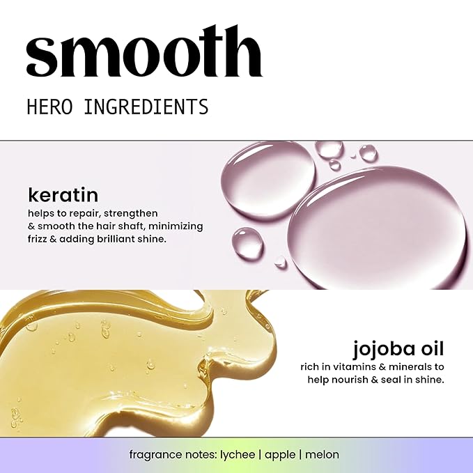 HASK Keratin Smoothing Shampoo & Conditioner Set | Defrizzes Unruly Hair, Softens, Detangles, Adds Shine | Sulfate Free, Silicone Free, Cruelty Free, Color Safe | 16oz each