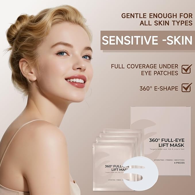 2% Caffeine 360° Full Eye Lift Mask (8 Pairs) - Bio-Collagen & Hyaluronic Acid Eye Patches for Dark Circles, Puffiness & Wrinkles - Hydrating Anti-Aging Overnight Eye Mask for Sensitive Skin