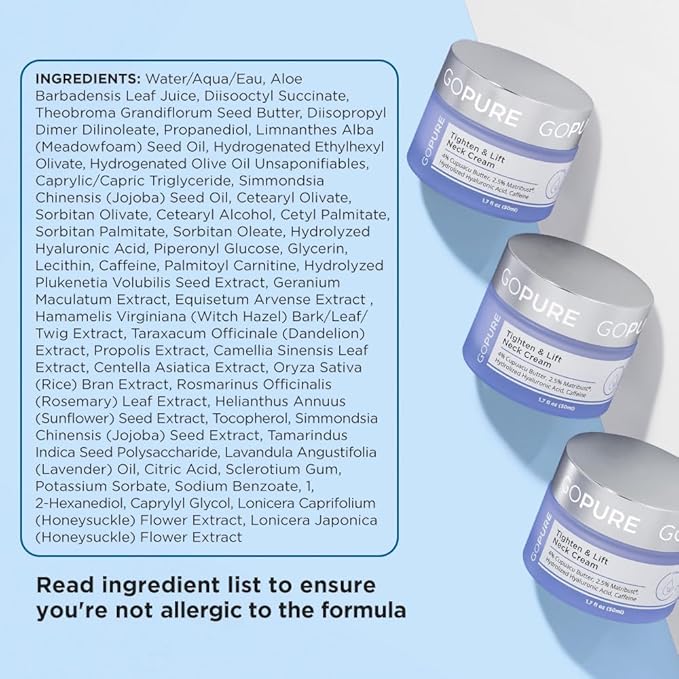 goPure Tighten & Lift Neck & Chest Moisturizer Cream for Visibly Firming, Tightening and Lifting the Look of Wrinkles & Crepey Skin, 1.7oz