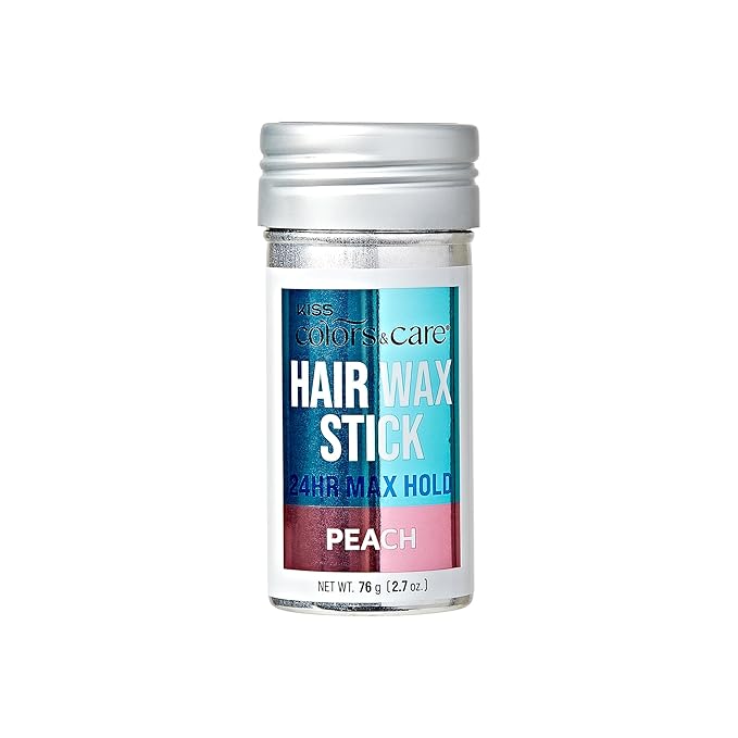 KISS COLORS & CARE 24 Hour Maximum Hold Edge Fixer Hair Wax Styling Stick, Non-Oily, Flake-Free, Biotin B7, Castor Oil, & Shea Butter Infused, Net Wt, 76g (2.7 oz.) - Peach Scent