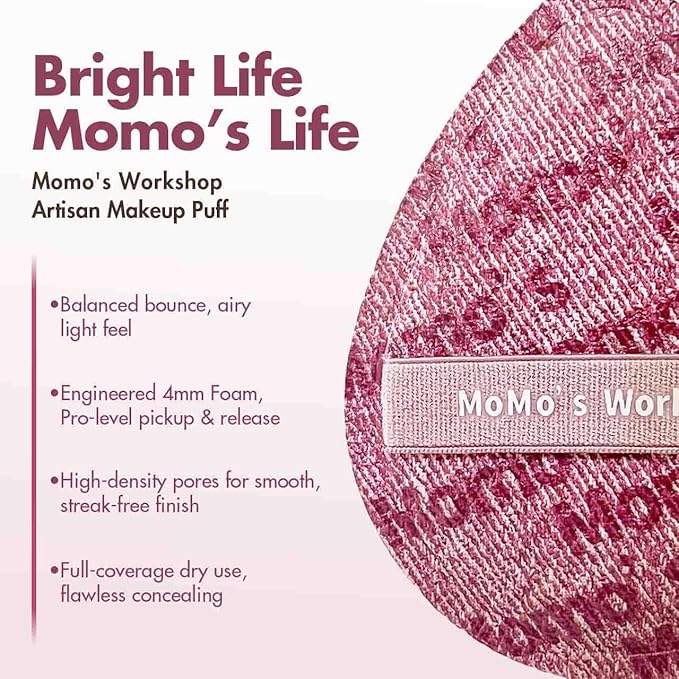 Momo's Workshop Pink Denim Makeup Sponges,Super Soft Blenders Sponge for Liquid Foundation Sponge,Large&Soft Yet Bouncy Rubycell,Egg&Flat Edge shape for Dry/Combination Skin,2pcs &Storage Case