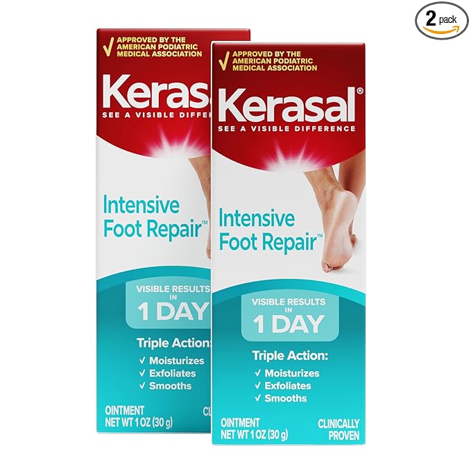 Kerasal Intensive Foot Repair Skin Healing Ointment for Cracked Heels and Dry Feet 1 oz , 2 Count, (Pack of 2)