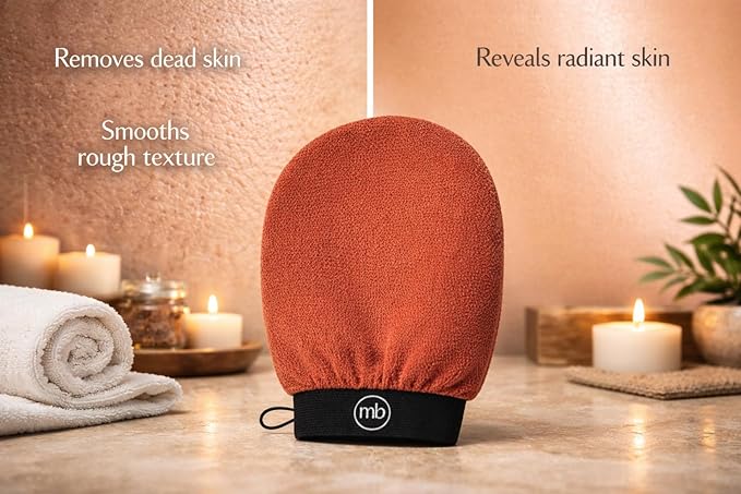 Korean Exfoliating Mitt Glove – Dead Skin Remover for Body, Moroccan Kessa Scrub, Strawberry Skin & KP Treatment, Deep Exfoliating Bath Glove for Smooth Skin (Brown)