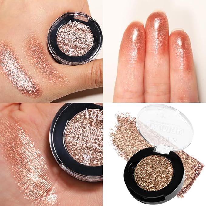 Afflano Shimmery Nude Brown Eyeshadow Highly Pigmented, Sparkle Intense Color Brown Glitter Eyeshadow Palette Single, Long Lasting, Blendable, Daily Wear, Neutral Metallic Glitter Eyes Look, 5H