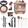All-In-One Beginner Makeup Kit for Women - 7-Shade Baked Powder Palette, Brow Powder, Setting Powder, Matte Lipstick, Eyeliner, Mascara & 5 Brushes - Full Face Makeup Set for Daily Wear & Travel