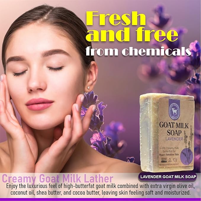 Honey Sweetie Acres Lavender Goat Milk Soap - Handmade 5 oz Bar, Made with Natural Ingredients, Moisturizing & Gentle, Made in the USA