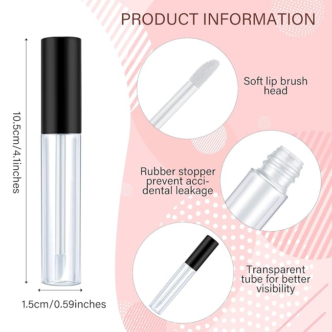 Nuanchu 100 Pcs 10 ml Lip Gloss Tubes Bulk Empty Plastic Lip Gloss Containers Clear Tubes Refillable Balm with Wand and Rubber Inserts Containers Bottles for DIY Makeup Travel (Black)