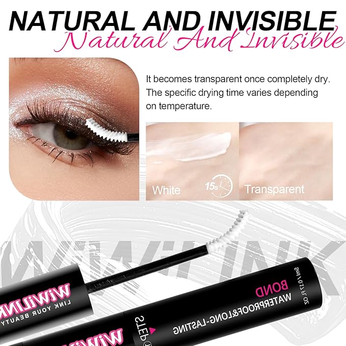 Lash Cluster Glue Lash Bond and Seal Waterproof, White Eyelash Glue for Eyelash Clusters Long-Lasting Eyelash Adhesive at Home（5ml+5ml）