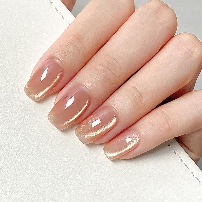 MAYCHAO 15ML Ash Blonde Cat Eye Gel Nail Polish 1Pc Golden Pink Cat Eye Gel Polish Soak off Holographic Magnetic Nail Polish for Nail Art Manicure Salon DIY at Home, 0.5 OZ