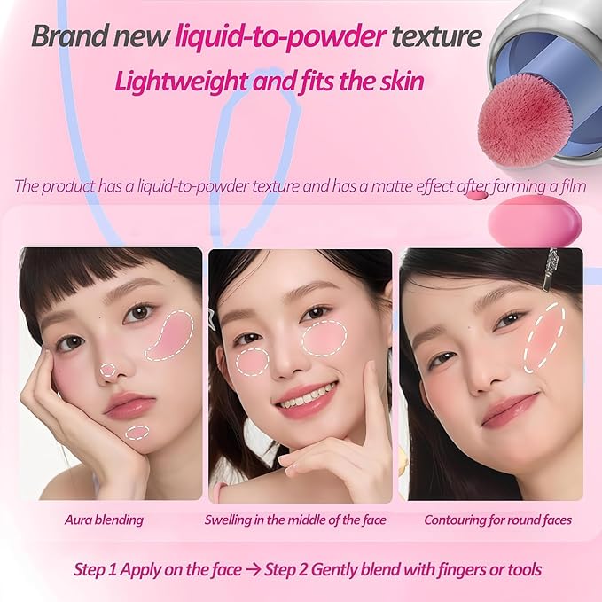 AZTK Jelly Color Liquid Blush, Lightweight Matte Cream Blusher with Sponge Applicator, 7 Shades for Face Contouring (06-JC06, 5ml)