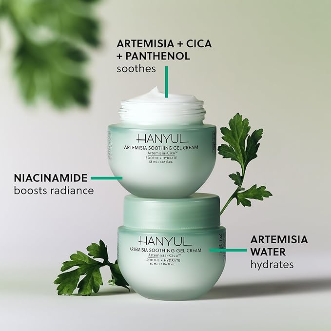 HANYUL Artemisia Soothing Gel Cream Moisturizer with Centella Asiatica and Niacinamide | Calming Water Cream | Cooling, Hydrating, Suitable for Sensitive & Acne-Prone Skin, 1.86 fl. oz.