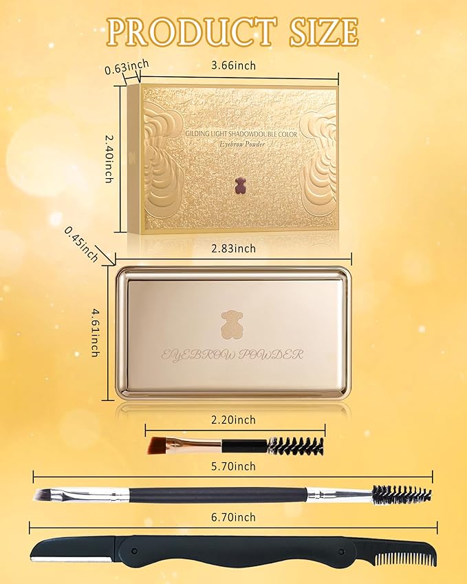 Eyebrow Powder Kit-2 Colors Eye Brow Tinting Powder Palette Long-Lasting Waterproof, Light Dark Grey Brown Brow Filler Product, Mother's Day Makeup Gift for Women Girl, with Mirror Brow Brush-Set 01