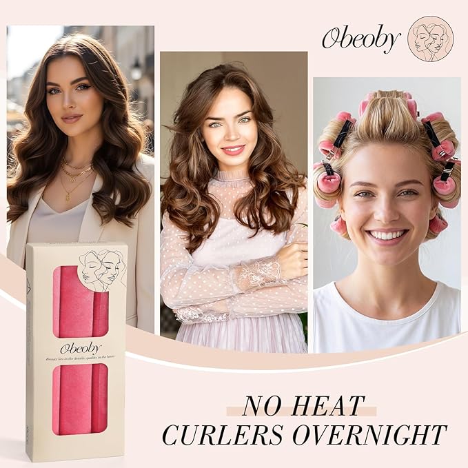 Heatless Curlers, Heatless Curls Overnight Set for Women, No Heat Hair Curlers to Sleep In, Jumbo Overnight Curls with Blowout Rods for Long Hair (Soft Pink, 3 Pack Curling Rod with 1 Scarf)