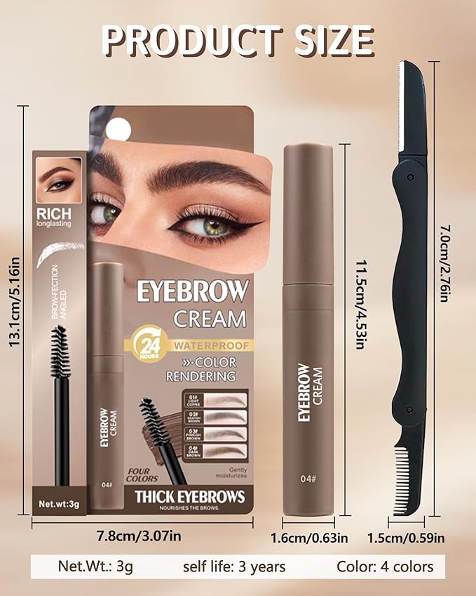 Tinted Eyebrow Gel, Pink Brown Waterproof Eye Brow Glue Tinting Kit, Long-Lasting Smudge-proof Transfer-proof, Natural Eyebrow Gel with Brow Razor, gel para cejas Women's Day Makeup for Women-03