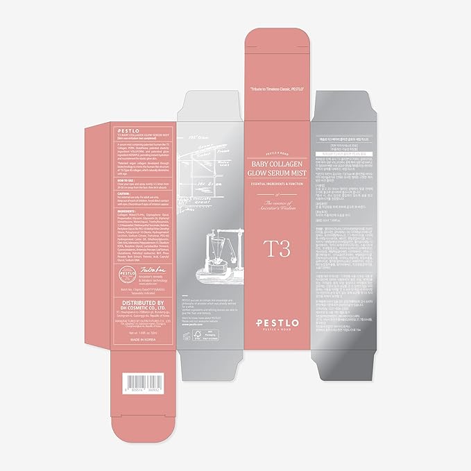 PESTLO T3 Baby Collagen Glow Serum Mist Spray for Korean Glass Skin - 75.4% Reallagen/T3 Vegan Collagen, PDRN, Phyto-Amino Acid Complex, Voluform for Elasticity, Radiance & Firmness, 1.69 Fl Oz (50ml)