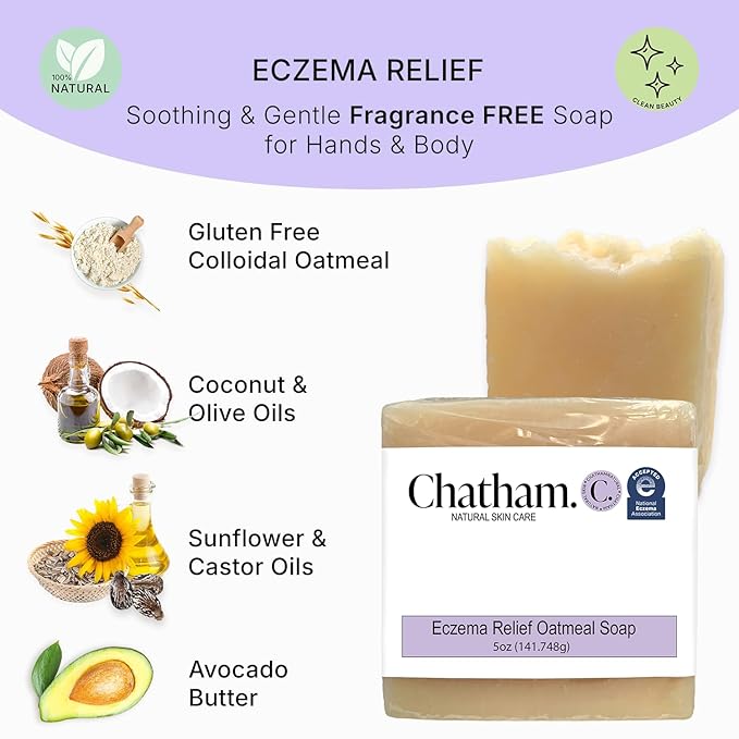 Chatham Natural Skin Care Eczema Relief Oatmeal Soap, Soothing oatmeal bath, treatment for eczema rosacea, psoriasis