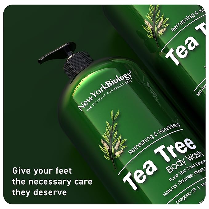 New York Biology Tea Tree Body Wash for Men and Women - Moisturizing Body Wash Helps Soothe the Skin - Refreshing and Hydrating Cleanser for Body and Feet - 16.9 Fl Oz (Pack of 2)