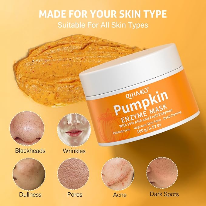RIHAKO Easter Gifts for Women Pumpkin Enzyme Face Mask Skincare| Brightening Exfoliating Facial Mask For Dead Skin,Dullness Dark Spots, Uneven Skin Tone,Large Pores and Brightens Skin
