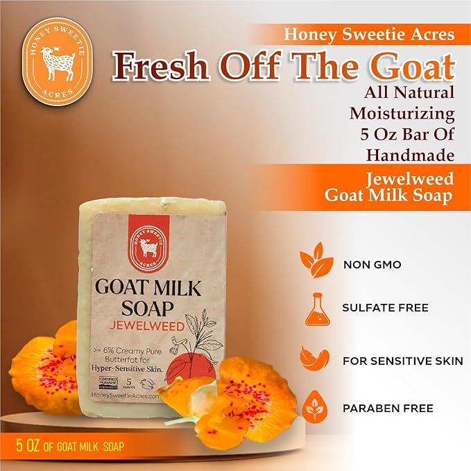 Honey Sweetie Acres 2-Pack Jewelweed Goat Milk Soap - Handmade 5 oz Bar, Made with Natural Ingredients, Moisturizing & Gentle, Made in the USA