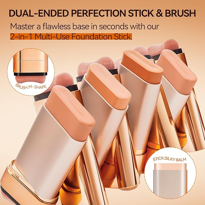 Korean Foundation Stick Foundation for Mature Skin Tint, Buildable Light to Full Coverage Foundation Makeup Concealer, Dual-Ended with Brush for All Skin - Natural Dewy Finish (LIGHT SKIN)