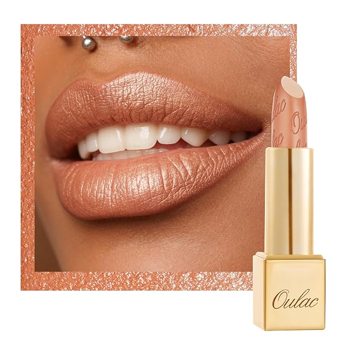 Oulac Nude Matte Lipstick with Glow Metallic Finish - Vegan Lipstick for Women, Creamy Texture, Hydrating Clean Beauty Formula, High-End Magnetic Hook Design, GM10 Chicness