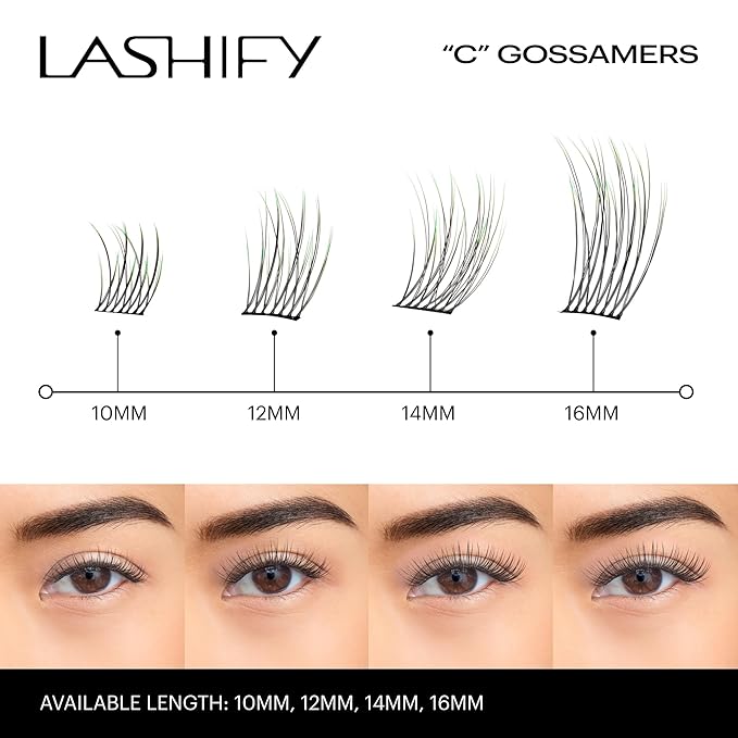 Lashify Curl 14mm Gossamer Eyelash Extensions Refill in Ombre Green, Easy DIY False Lashes for a Natural Look