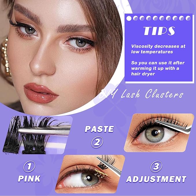 Fabloss Self Adhesive Eyelashes Clusters 40Pcs-Thick Volume Lashes Press On Lashes Self Adhesive Lashes Pre-Glued Lashes Clusters Kit No Remover No Residue 14-16MM