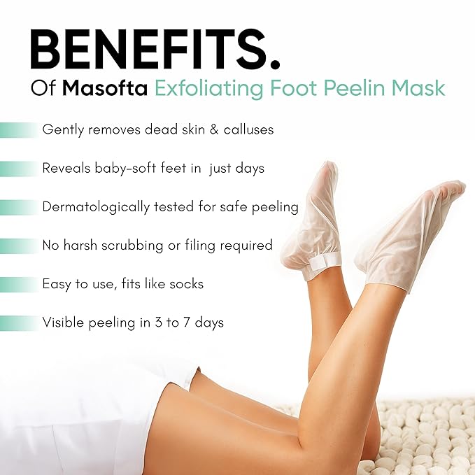 Masofta Exfoliating Foot Peeling Mask for Dry, Cracked Heels & Calluses Glycolic, Lactic & Salicylic Acid Formula Peels Dead Skin in Days Baby Soft Feet Treatment for Men & Women 40 g (Pack of 1)