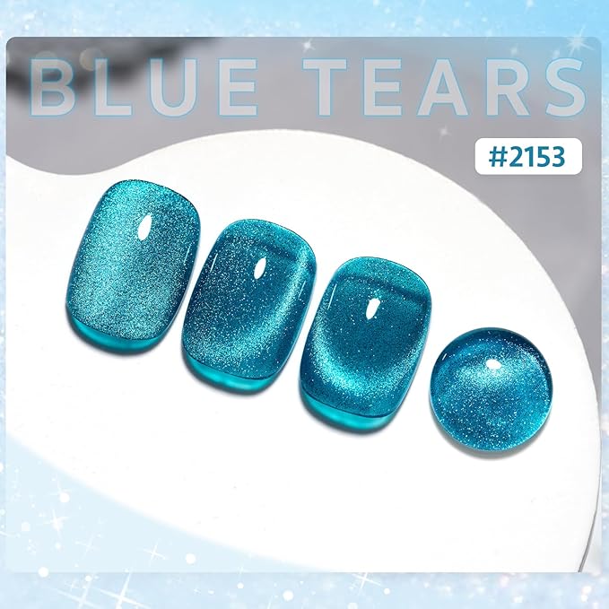 GAOY Blue Glassy Cat Eye Gel Nail Polish, 16ml Glitter Holographic Nail Polish with Magnet, Reflective Translucent UV Gel, 2153 Blue Tears