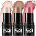 FOCALLURE 3 Pcs Cream Contour Sticks,Shades with Highlighter & Bronzer & Blush,Non-greasy Long-wear Face Contouring Pen,Easy to Sculpt the Face and Create a Lightweight Finishing Makeup,LIGHT-MEDIUM