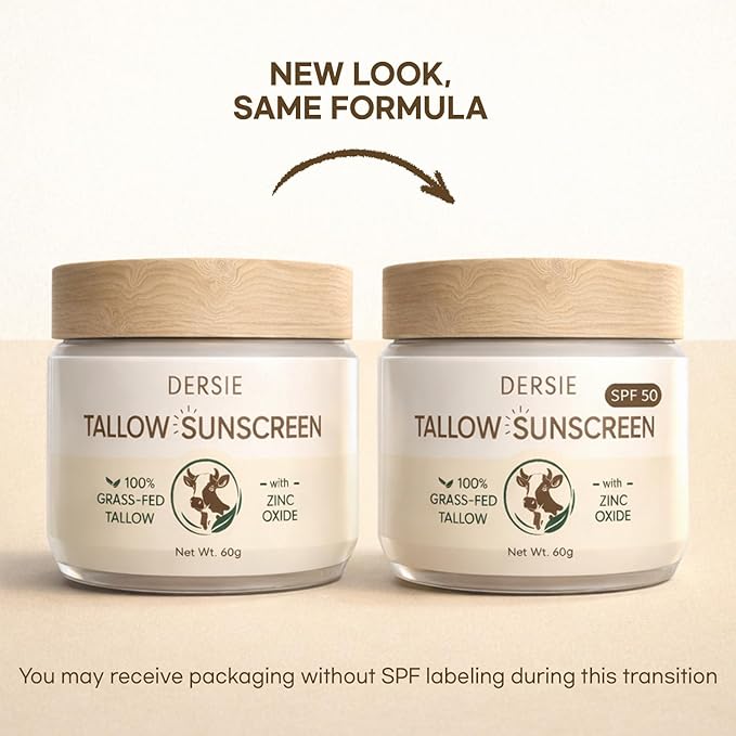 Dersie Tallow Sunscreen SPF 50 – Mineral UV Defense with Non-Nano Zinc Oxide – Face & Body Sun Protection for Adults & Kids – with 100% Grass-Fed Beef Tallow for Skin Comfort (2.1 oz)