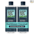 Every Man Jack Exfoliating Men's Body Wash for All Skin Types - Caribbean Coconut - Made with Natural Exfoliants - 14 fl oz (2 Pack)