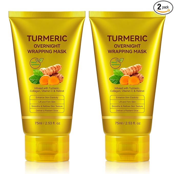 2Pack Turmeric Vitamin C Collagen Overnight Wrapping Peel Off Mask with Retinol for A Clear, Dewy, Radiant Complexion Against Roughed & Stressed & Saggy Skin, Anti-Aging/Wrinkles/Fine Lines