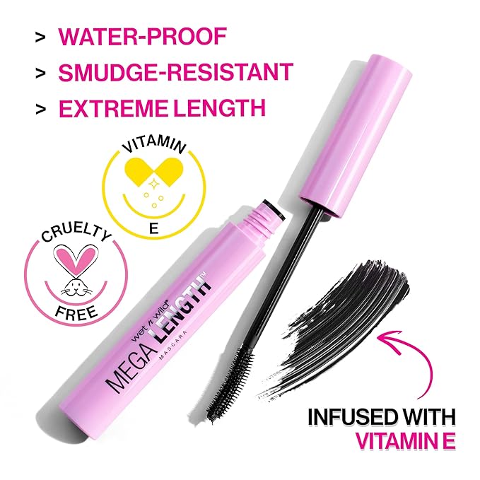 wet n wild Waterproof Mascara Mega Length Waterproof Mascara, Very Black, 0.21 Ounce (Pack of 2)