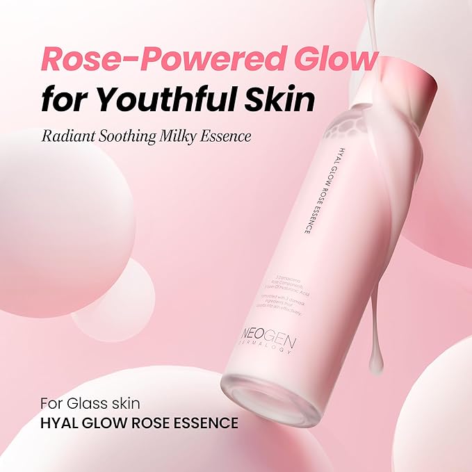 DERMALOGY by Neogen Hyal Glow Rose Essence - Hydrating Essence with 74% of Damask Rose Water & Flower Oil & Extract 160ml / 5.41 oz