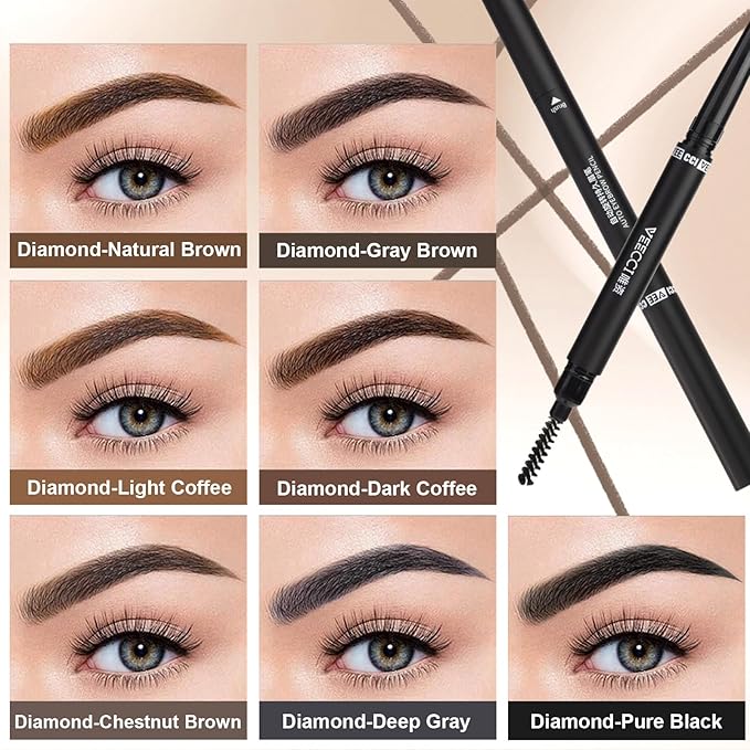 Eyebrow Pencil, Retractable Definer with Dual Brush, Ultra-Fine Tip for Precise Brow Makeup, Waterproof Gel Formula, Natural Hair-Like Strokes, Enhance Beauty (Chestnut Brown, Diamond)