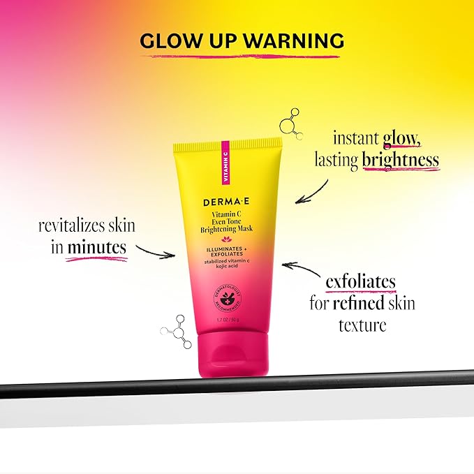 Derma E Vitamin C Even Tone Brightening Mask, 1.7 Fl Oz, Exfoliating Face Mask with Niacinamide, Kojic Acid & Ginger Root Extract, Helps Visibly Even Tone & Brighten Dull Skin for Radiant Glow