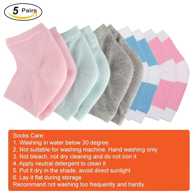 5 Pairs Moisturizing Gel Heel Socks Vented Unisex Toe Open Feet Care Dry Skin